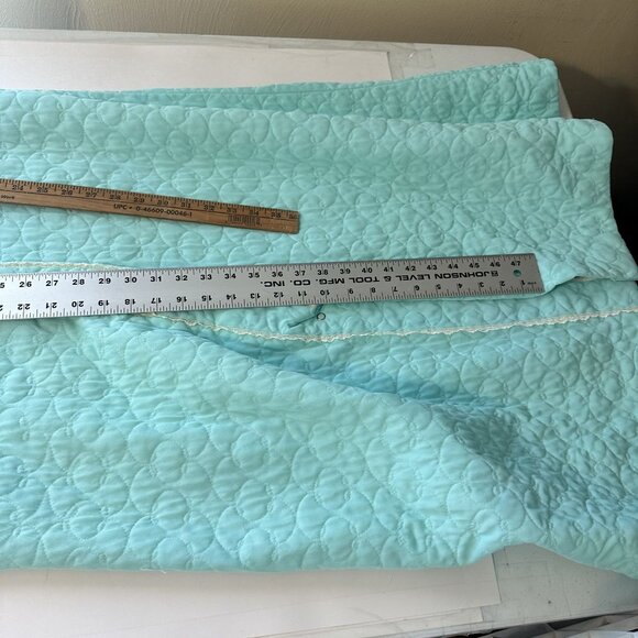 Vtg 1960s Aqua Blue Quilted Full Button Robe Lace Trim Peter Pan Collar Small - Picture 5 of 9